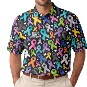 Multicolor Cancer Awareness Ribbons For Golf Days, Survivor Support And Charity Events Men's Polo Shirt