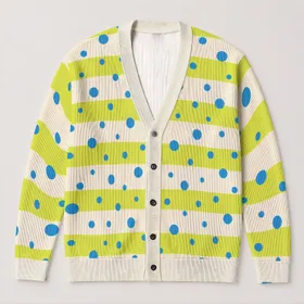 Blue Polka Dots and Lime Stripes for Bright Everyday Layering and Casual Weekend Style All-over Print Knitted Cardigan
