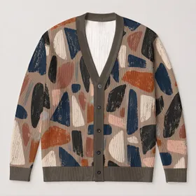 Abstract Geometric Autumn Shapes for Relaxed Layering and Everyday Women's Wear All-over Print Knitted Cardigan