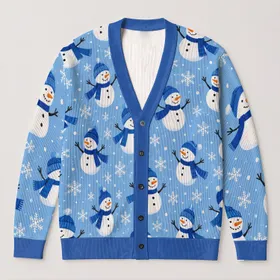 Cheerful Snowmen And Snowflakes For Cozy Winter Outings, Women’s Holiday Style All-over Print Knitted Cardigan