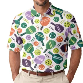 Colorful Pickleball Paddle Motifs for Court Days and Gifts for Pickleball Lovers Men's Polo Shirt