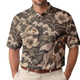 Koi Fish Cherry Blossom Waves for Japanese Streetwear and Fishkeeping Enthusiasts Men's Polo Shirt