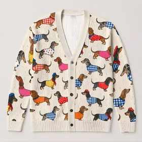 Colorful Dachshund Dogs in Cozy Sweaters for Casual Everyday Layering and Gifts for Dog Lovers All-over Print Knitted Cardigan