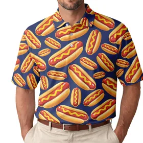 Hot Dog Motif for Summer Cookouts and Golf Days, Funny Food Style for Men and Women Men's Polo Shirt