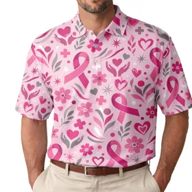 Pink Ribbon Golf Style for Breast Cancer Awareness, October Support for Women and Men Men's Polo Shirt