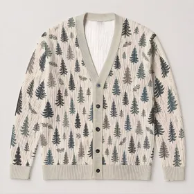 Evergreen Woodland Trees for Cozy Everyday Layering and Relaxed Weekend Cabin Style All-over Print Knitted Cardigan