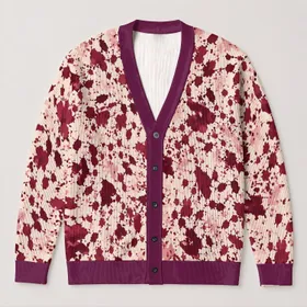 Burgundy and Blush Abstract Speckles for Relaxed Everyday Layering and Weekend Style All-over Print Knitted Cardigan