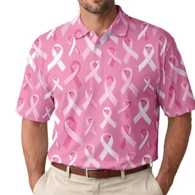 Pink Ribbon Golf Style for Breast Cancer Awareness October Outings and Support Women Men Men's Polo Shirt
