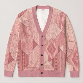 Blush Pink Hexagonal Geometric Layers for Everyday Office Style and Weekend Wear for Women All-over Print Knitted Cardigan