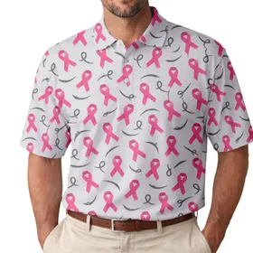 Pink Ribbon Breast Cancer Awareness Motif for Support Events and Survivor Community Gifts Men's Polo Shirt