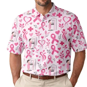 Pink Ribbon Breast Cancer Awareness Motifs for Support Events and Survivor Gifts Men's Polo Shirt