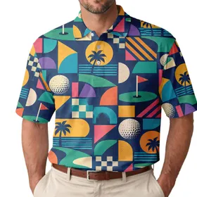 Retro Geometric Golf Style for Weekend Fairways and Resort Outings for Men and Travelers Men's Polo Shirt