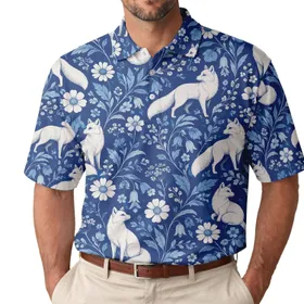 White Fox Botanical Golf Style for Woodland Lovers and Nature Loving Women Outdoors Men's Polo Shirt