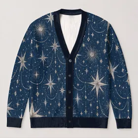 Blue Silver Starry Night Celestial Stars For Everyday Layering Casual Women And Teens All-over Print Knitted Cardigan