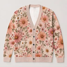 Romantic Blush Daisy Blooms for Everyday Elegance and Feminine Casual Layering Looks All-over Print Knitted Cardigan