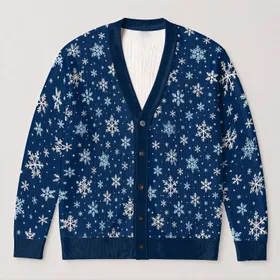 Navy Snowflake Motifs for Cozy Holiday Layering and Everyday Winter Style for All Women All-over Print Knitted Cardigan