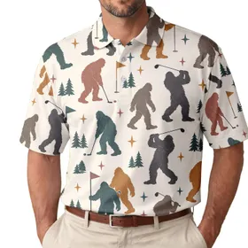 Bigfoot Golfing Sasquatch Motifs For Outdoor Rounds And Weekend Cryptid Fans Men's Polo Shirt