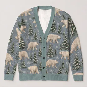Polar Bear Winter Woodland Scenes For Cozy Outdoor Layering And Everyday Comfort Wear All-over Print Knitted Cardigan