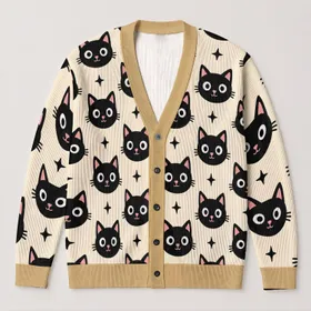 Whimsical Black Cat Faces With Pink Ears For Cozy Everyday Layering And Gifts All-over Print Knitted Cardigan