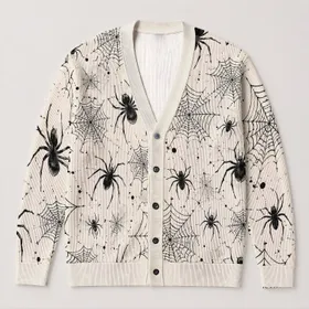 Black Spider Web Motifs for Halloween Layering and Casual Autumn Wardrobes for Women All-over Print Knitted Cardigan