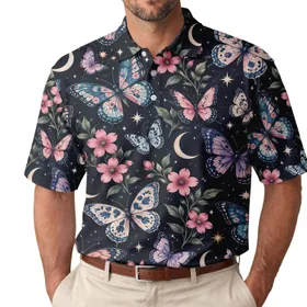Butterfly Moon Floral Celestial Style for Golf Tennis Pickleball Resort Wear Women Men's Polo Shirt