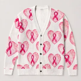 Pink Ribbon Heart Support Gift For Breast Cancer Awareness Women, Survivors And Allies All-over Print Knitted Cardigan