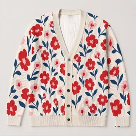 Red Blue Floral Bohemian Everyday Layering Style For Casual Fall Outfits For Women All-over Print Knitted Cardigan