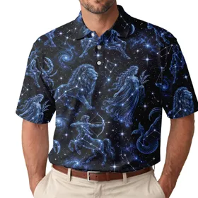 Blue Zodiac Constellations for Golf, Astrology Fans, and Celestial Night-Sky Style Men's Polo Shirt