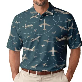 Airplane Flight Paths and Vintage Aircraft for Travel, Golf Days, and Pilot Lovers Men's Polo Shirt