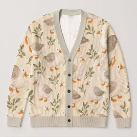 Cute Duck And Olive Botanical Motifs For Cozy Countryside Layering And Everyday Gifts All-over Print Knitted Cardigan