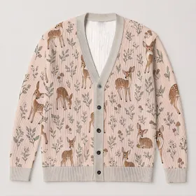 Bambi Fawn and Woodland Sprigs for Cozy Nature Lovers and Disney Fans All-over Print Knitted Cardigan