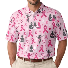 Pink Ribbon Breast Cancer Awareness Motifs for Support Events and Survivor Gifts Men's Polo Shirt