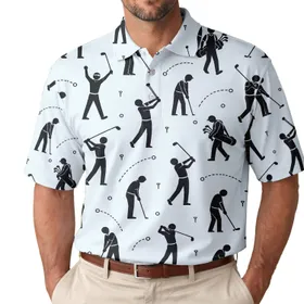 Funny Stick Figure Golfers for Summer Rounds and Relaxed Clubhouse Days Men's Polo Shirt