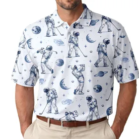 Astronaut Golfing Among The Stars For Summer Course Days And Space-Loving Golfers Men's Polo Shirt