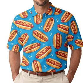 Funny Hot Dog Golf Theme Blue Summer Cookout Gift For Men Women And Food Lovers Fans Men's Polo Shirt