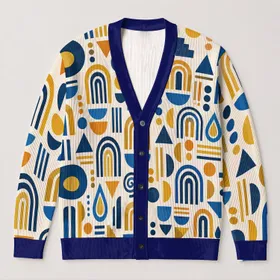 Abstract Geometric Shapes for Casual Autumn Layering and Everyday Creative Wardrobes All-over Print Knitted Cardigan