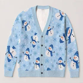Snowman Winter Motifs for Cozy Holiday Layering and Casual Seasonal Style Wearers All-over Print Knitted Cardigan