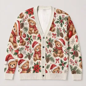 Festive Teddy Bear Holiday Cheer for Cozy Winter Gatherings, Parties, and Gift Giving All-over Print Knitted Cardigan