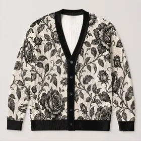 Black Rose Botanical Elegance for Everyday Layering and Bohemian Weekend Style for Women All-over Print Knitted Cardigan