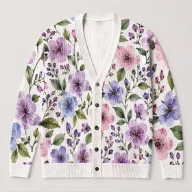 Purple Watercolor Flowers For Spring Layering And Relaxed Boho Style For Everyday Women All-over Print Knitted Cardigan