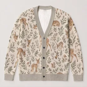 Bambi Woodland Fawn Forest Style for Cozy Everyday Outings and Nature-Loving Women All-over Print Knitted Cardigan