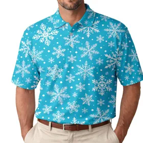 Blue Snowflake Holiday Style For Winter Golf, Tennis, Pickleball And Christmas Days Men's Polo Shirt