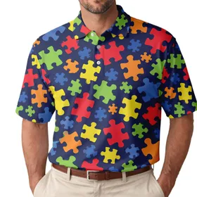 Colorful Puzzle Pieces for Golf Days, Classroom Gifts, and Puzzle-Loving Teachers Men's Polo Shirt