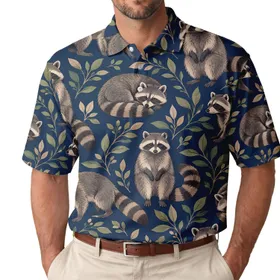 Raccoon Woodland Motifs for Golf Days and Nature Walks, Gift for Raccoon Lovers Men's Polo Shirt