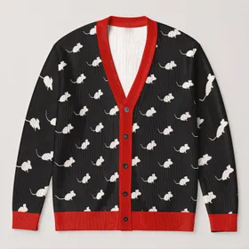 White Mouse Silhouettes for Playful Everyday Layering and Whimsical Animal Lovers All-over Print Knitted Cardigan