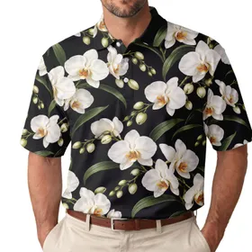 White Orchid Floral Elegance for Golf Days, Resort Travel, and Garden Parties, Women Men's Polo Shirt
