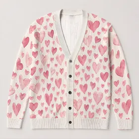 Pink Watercolor Hearts for Romantic Outings and Valentine Gifting, Women and Girls All-over Print Knitted Cardigan