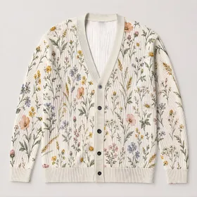 Watercolor Meadow Wildflowers For Relaxed Everyday Layering And Bohemian Weekend Style All-over Print Knitted Cardigan