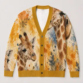 Watercolor Giraffe Portraits for Casual Bohemian Layering and Everyday Safari Style All-over Print Knitted Cardigan
