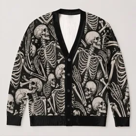 Monochrome Skeletons For Halloween Layers And Everyday Gothic Style For Women Fans All-over Print Knitted Cardigan